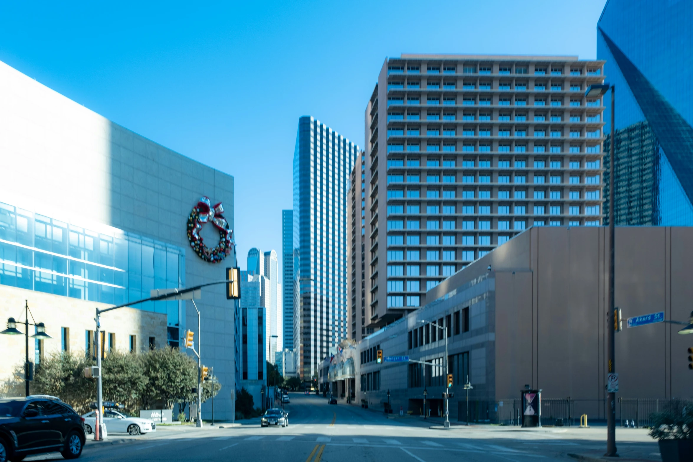 the city street is quiet and empty of traffic