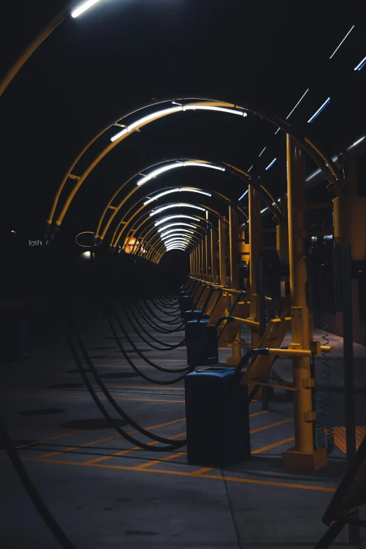 an underground tunnel that has lights in it