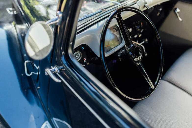 the interior of an old model car is shown