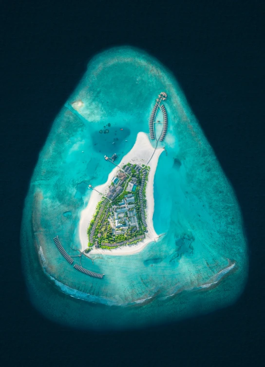 a small island is shown with a big house