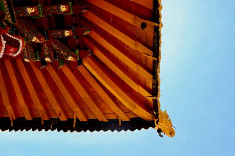 a canopy of christmas decorations on a clear day