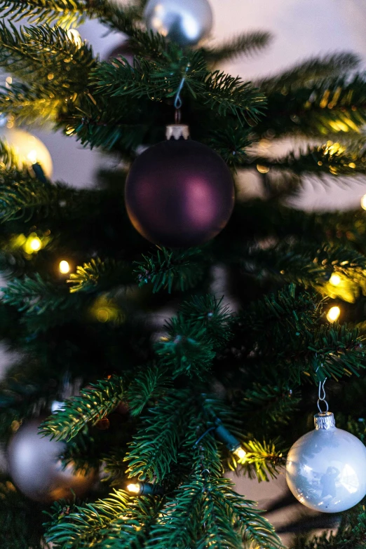 a close up of the ornaments on the christmas tree