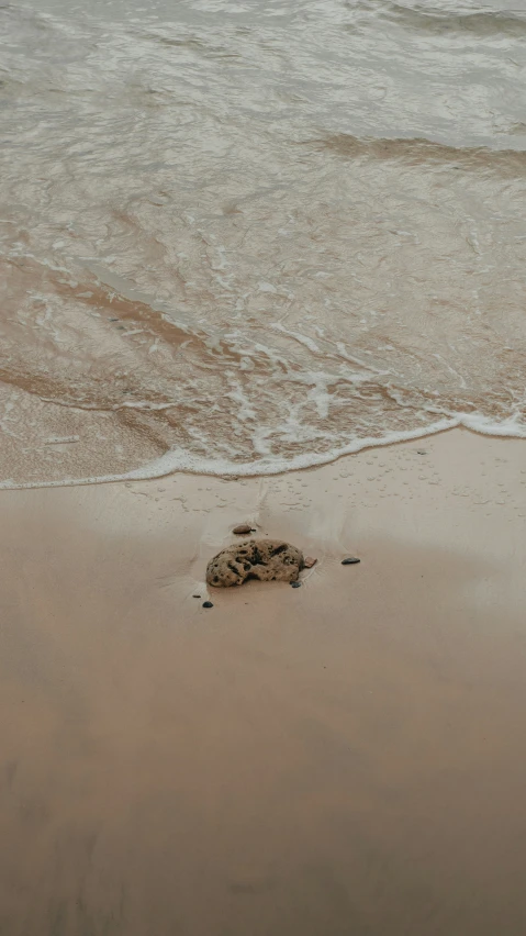 a sandy beach with an empty rock on top of it