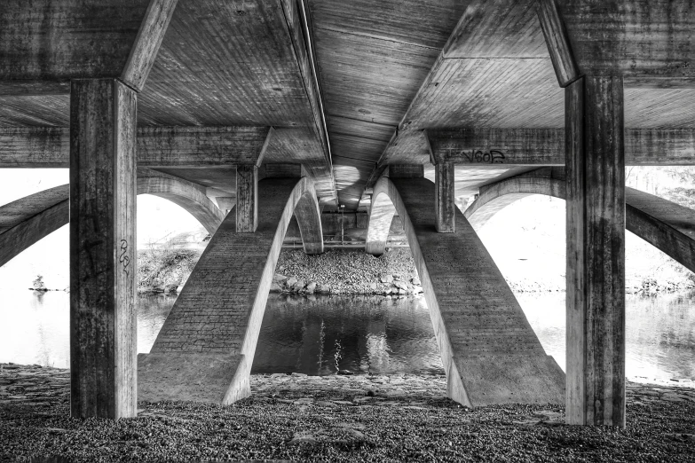 black and white po of a bridge under construction