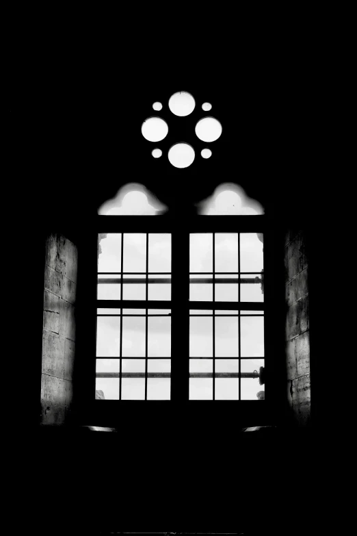 black and white pograph of a big window