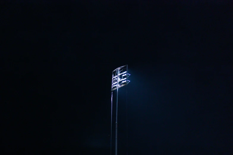 a pole that has some signs on it in the dark