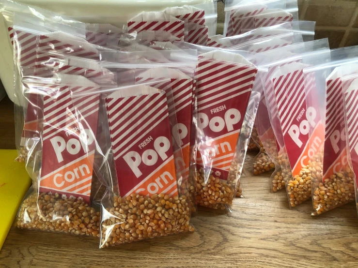 a bag of popcorn on top of a table