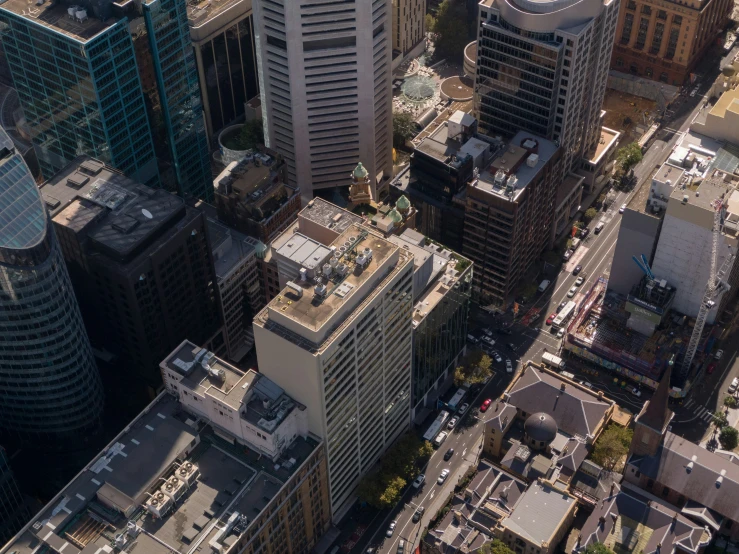 a bird - eye view of some tall buildings in a city