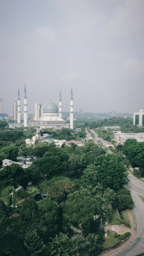 a wide view of an area with various tall buildings