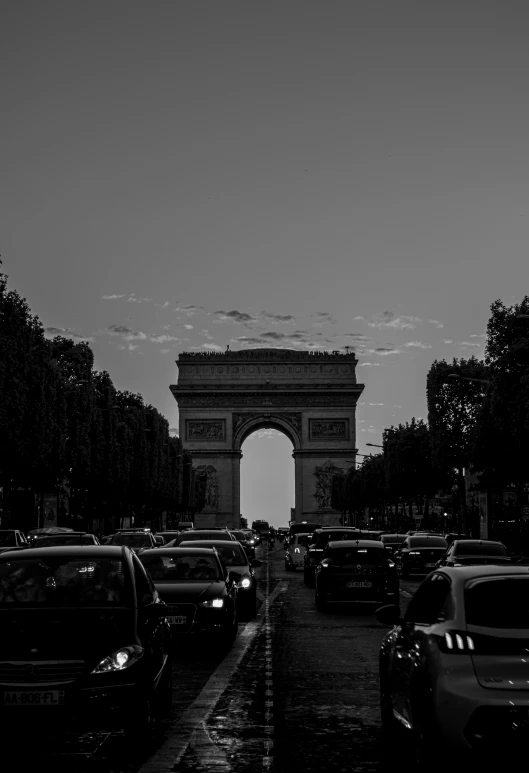 this black and white po shows a street in paris