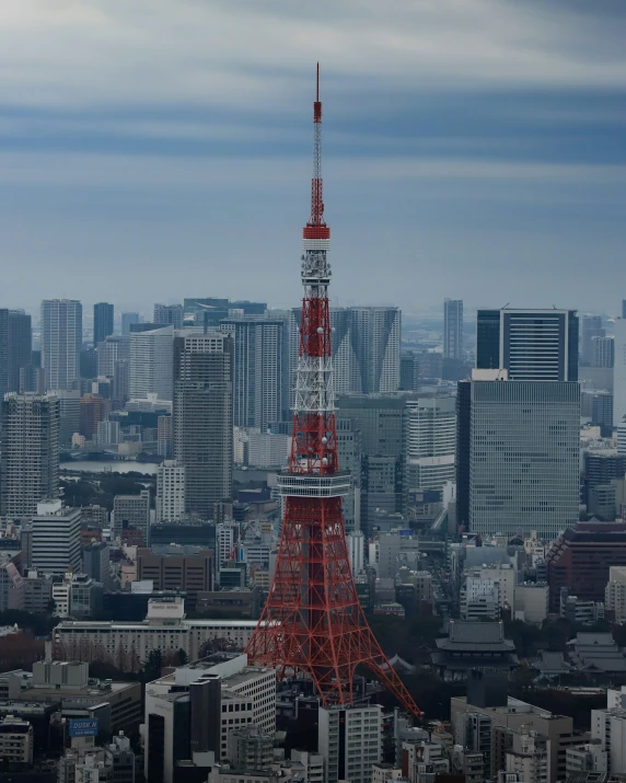 a tower is red and white as seen from the top