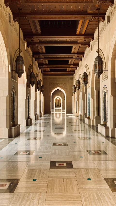 the interior of a building with light in the ceiling