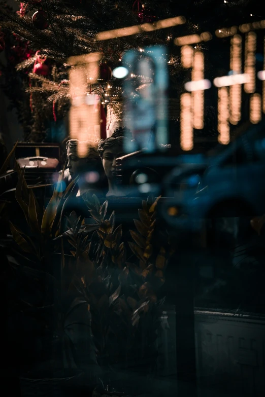 the street through a window in a dark room