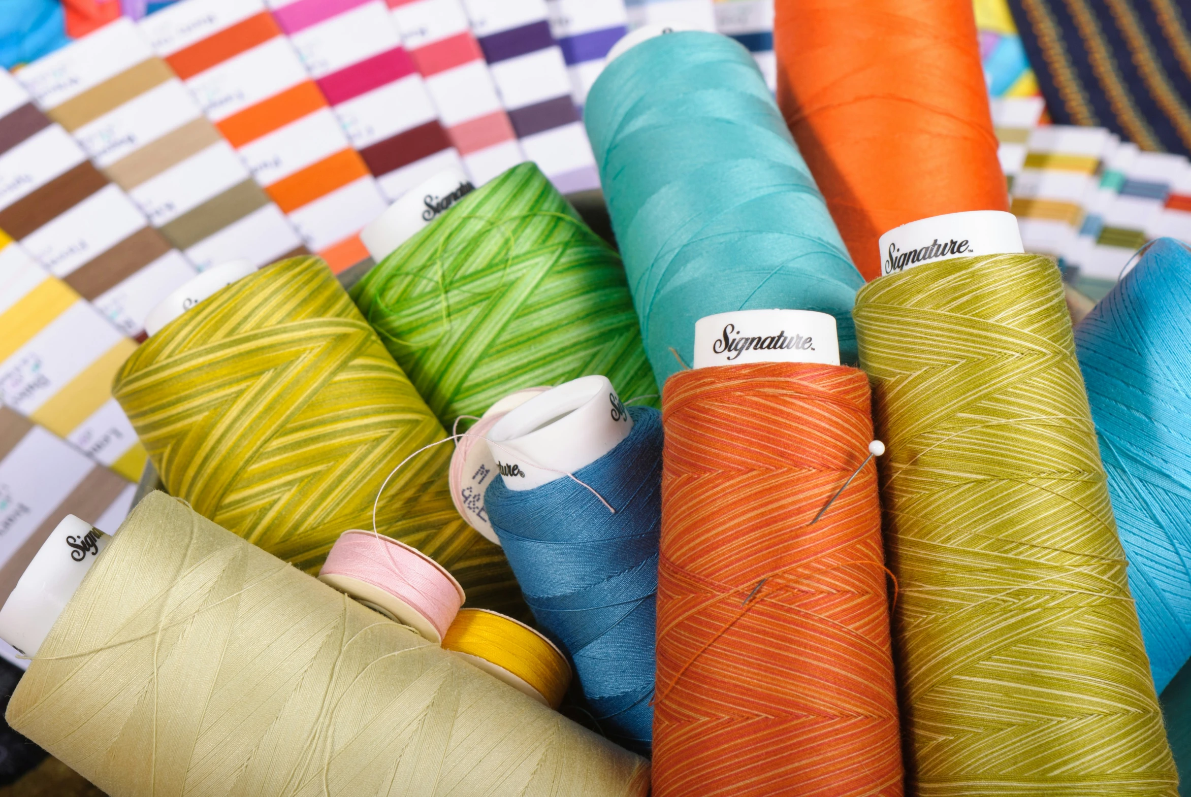 a basket with different threads in each color