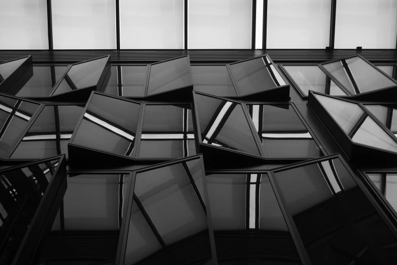 abstract black and white po of windows in an office building