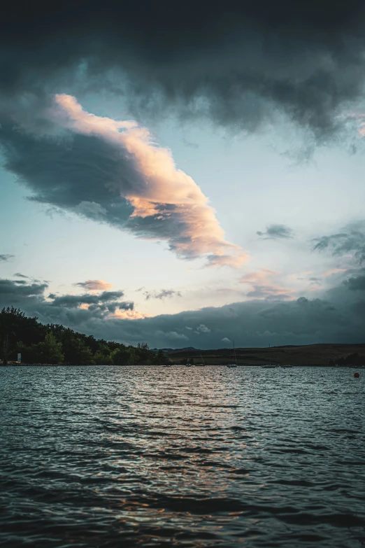 a sunset s of clouds and a river