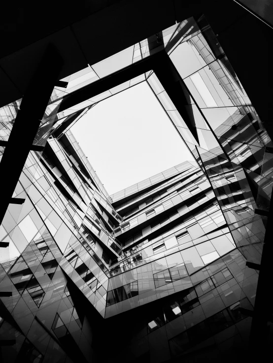 an abstract black and white image of buildings