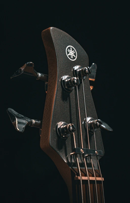 the neck and heads of a guitar with an unusual face