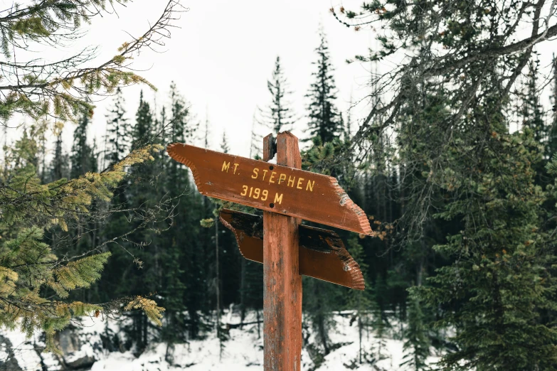 a sign is pointing in different directions on the mountain