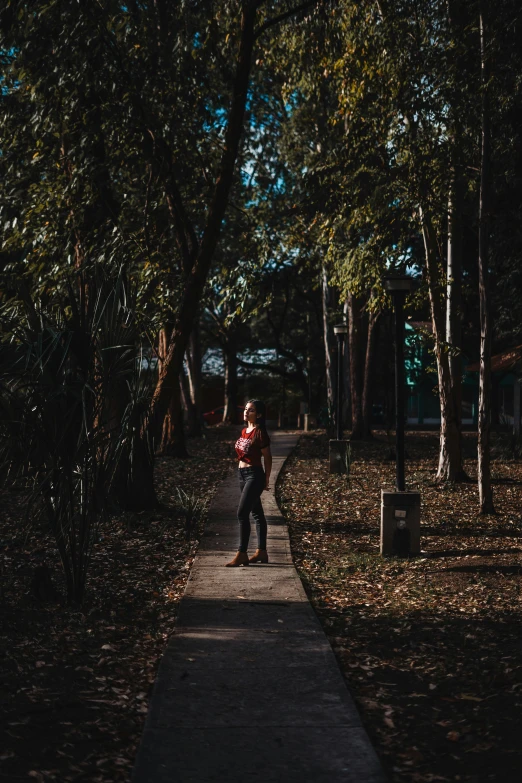 a person on a path in the fall, a man walks by