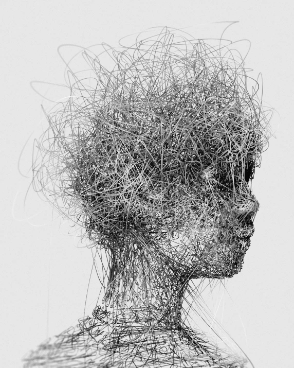 a woman's face made from wires and other things