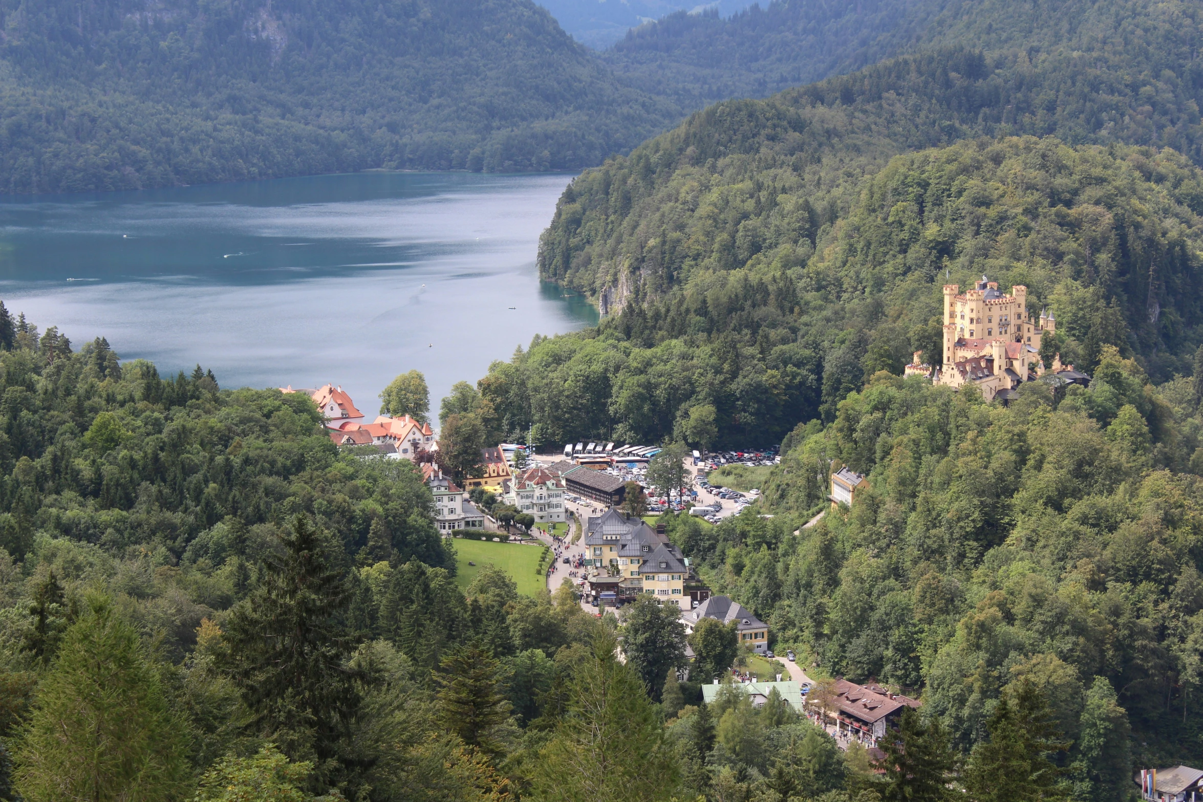 the view over the town is from the side of a mountain