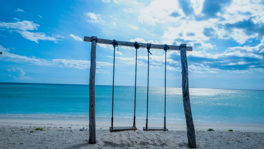 a swing near the water on a beach