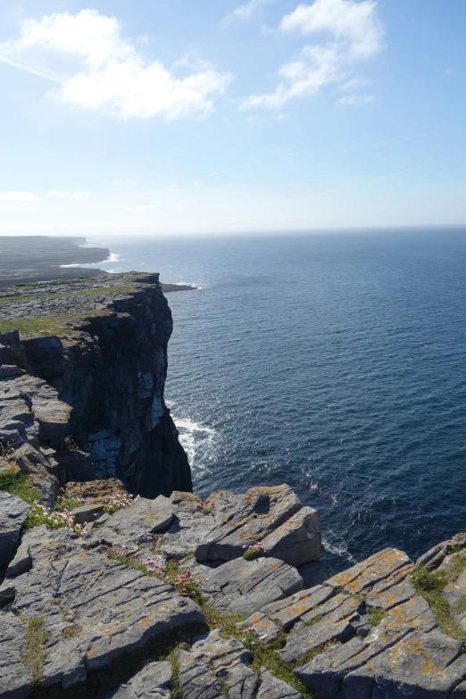 a picture of a view of the sea and cliffs from an area near a cliff