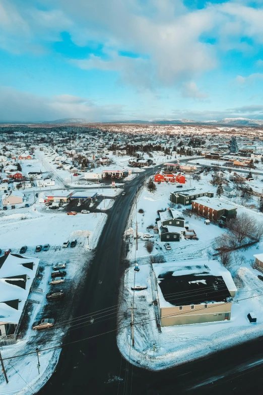 an aerial s of a city covered in snow