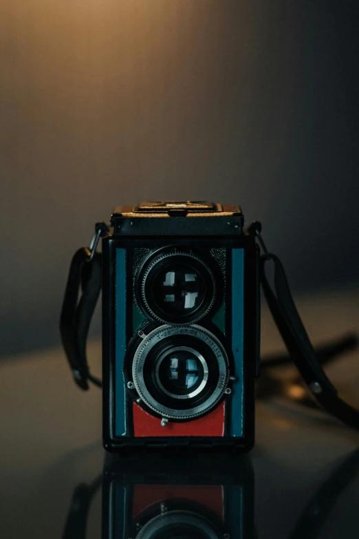 a close up view of an old camera