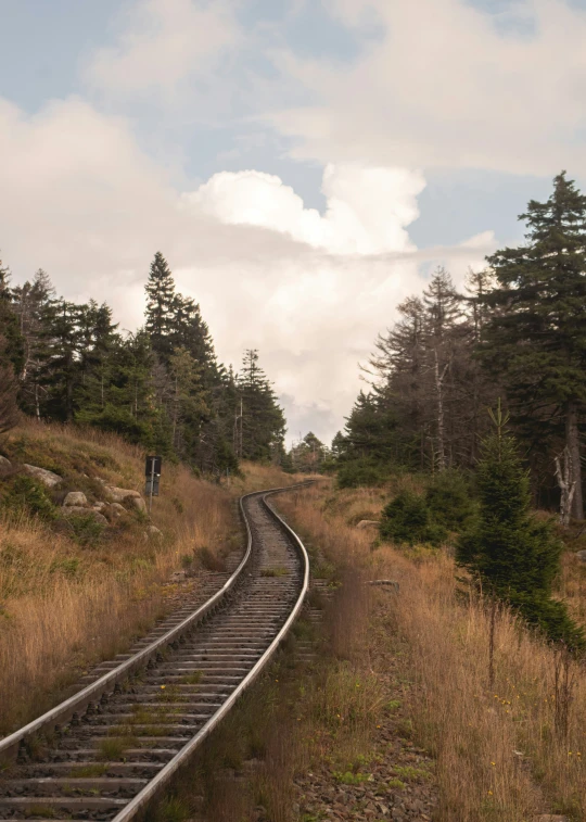 railroad track with a person on the other side of it