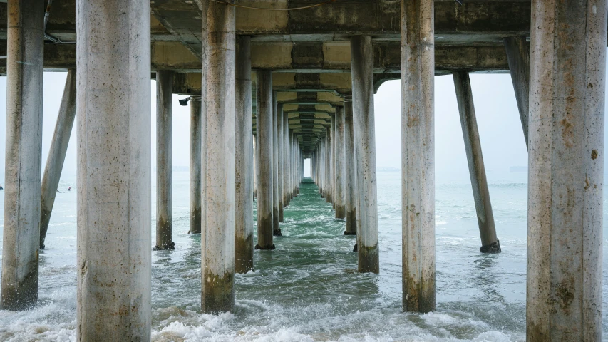 there is waves going underneath the pier posts