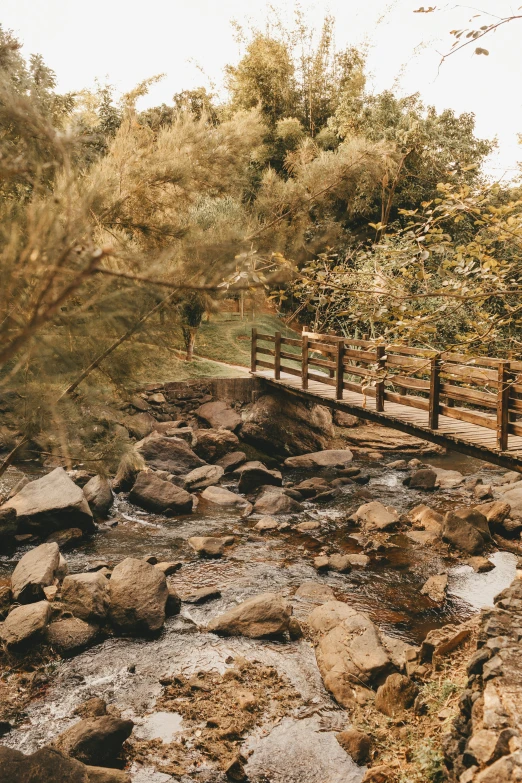 a fence and some rocks and trees