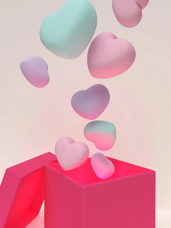 a piece of paper floating over hearts in a box