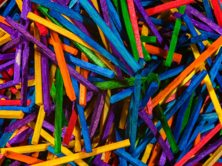 a pile of colored sticks filled with each other