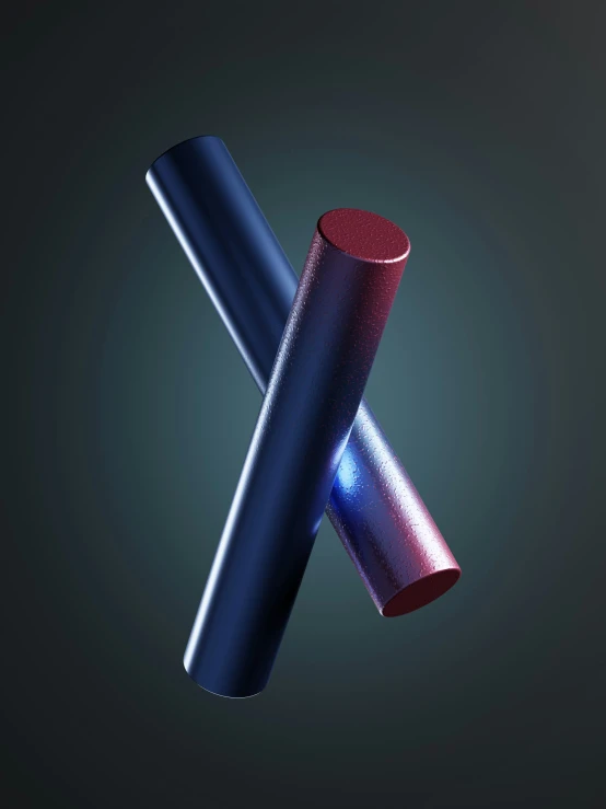 the top of two red and blue cylinders on a black background
