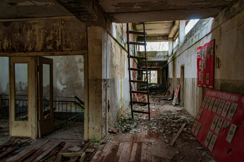 a stairwell leading up to an attic that has been gutted