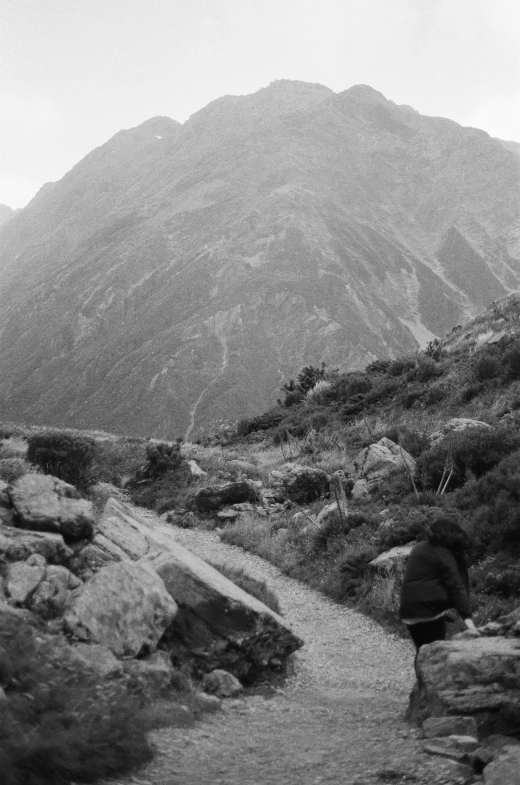 a black and white po of a mountain