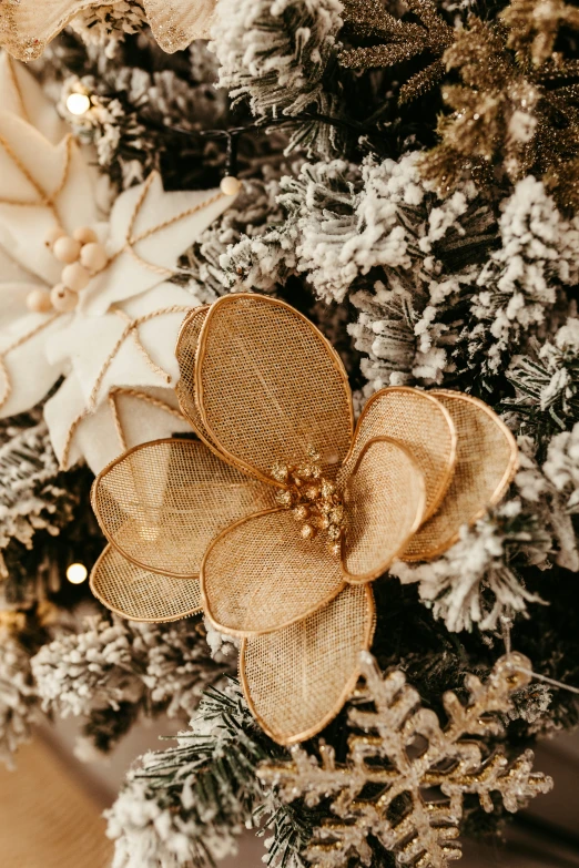 a christmas tree with a flower and bows