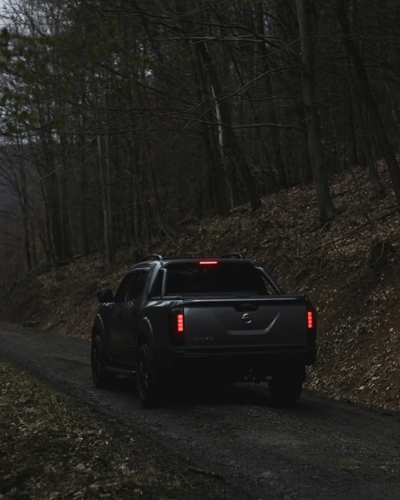 a truck on a forest road driving on it's way uphill