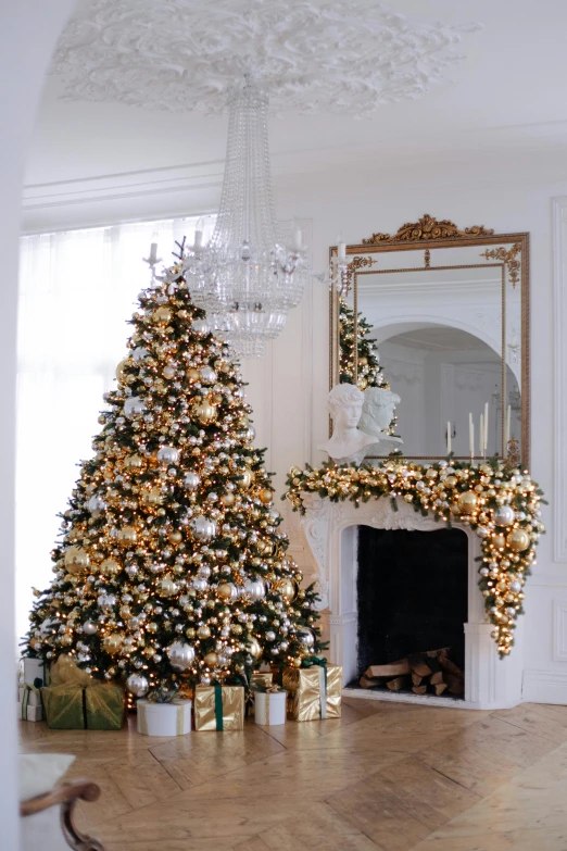 christmas tree in the middle of a living room