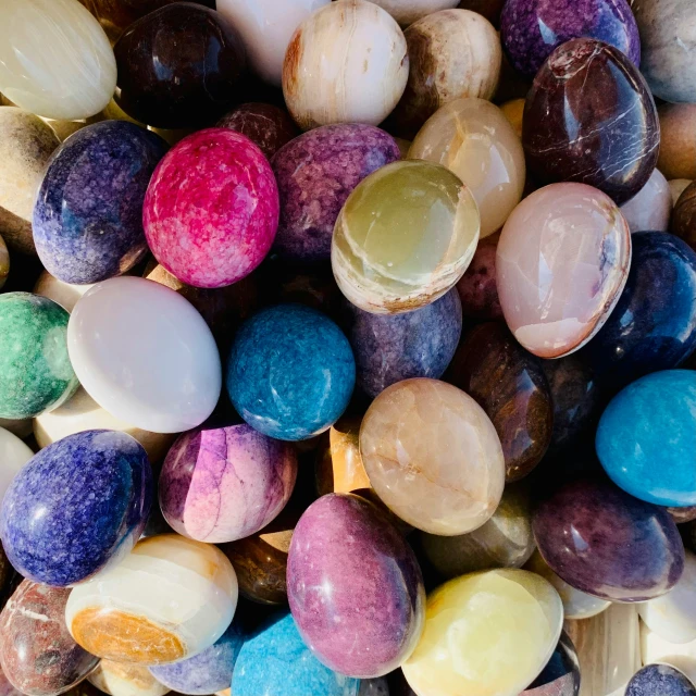 multicolored marbles and other rocks are seen here