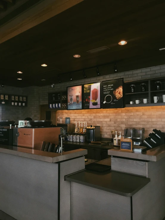 the counter of a fast food restaurant with different menus