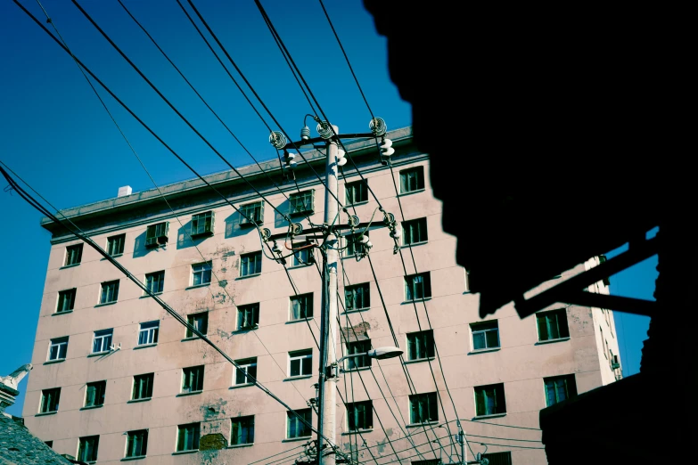 a view of a very tall building with lots of windows