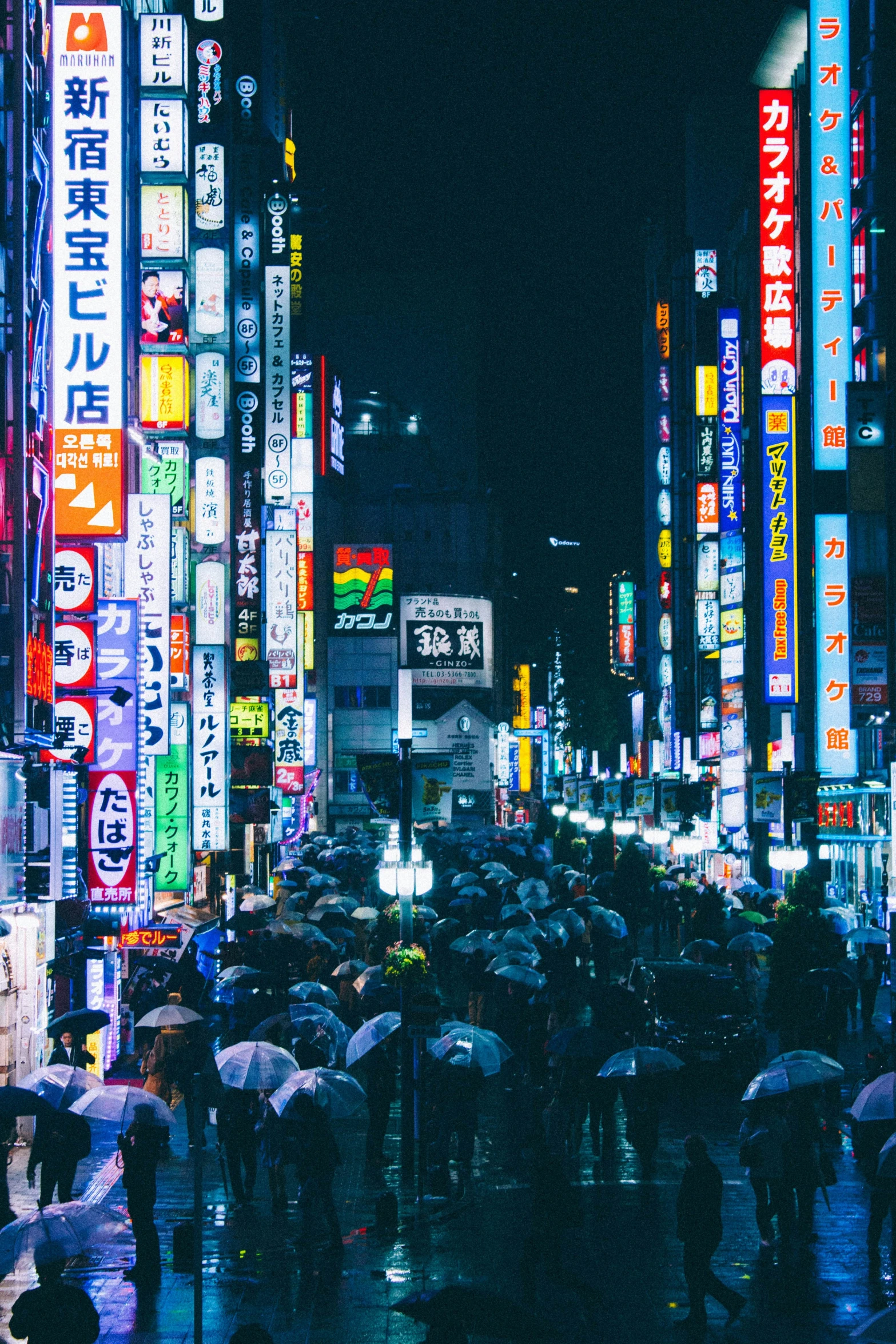 many people with umbrellas walking in the rain