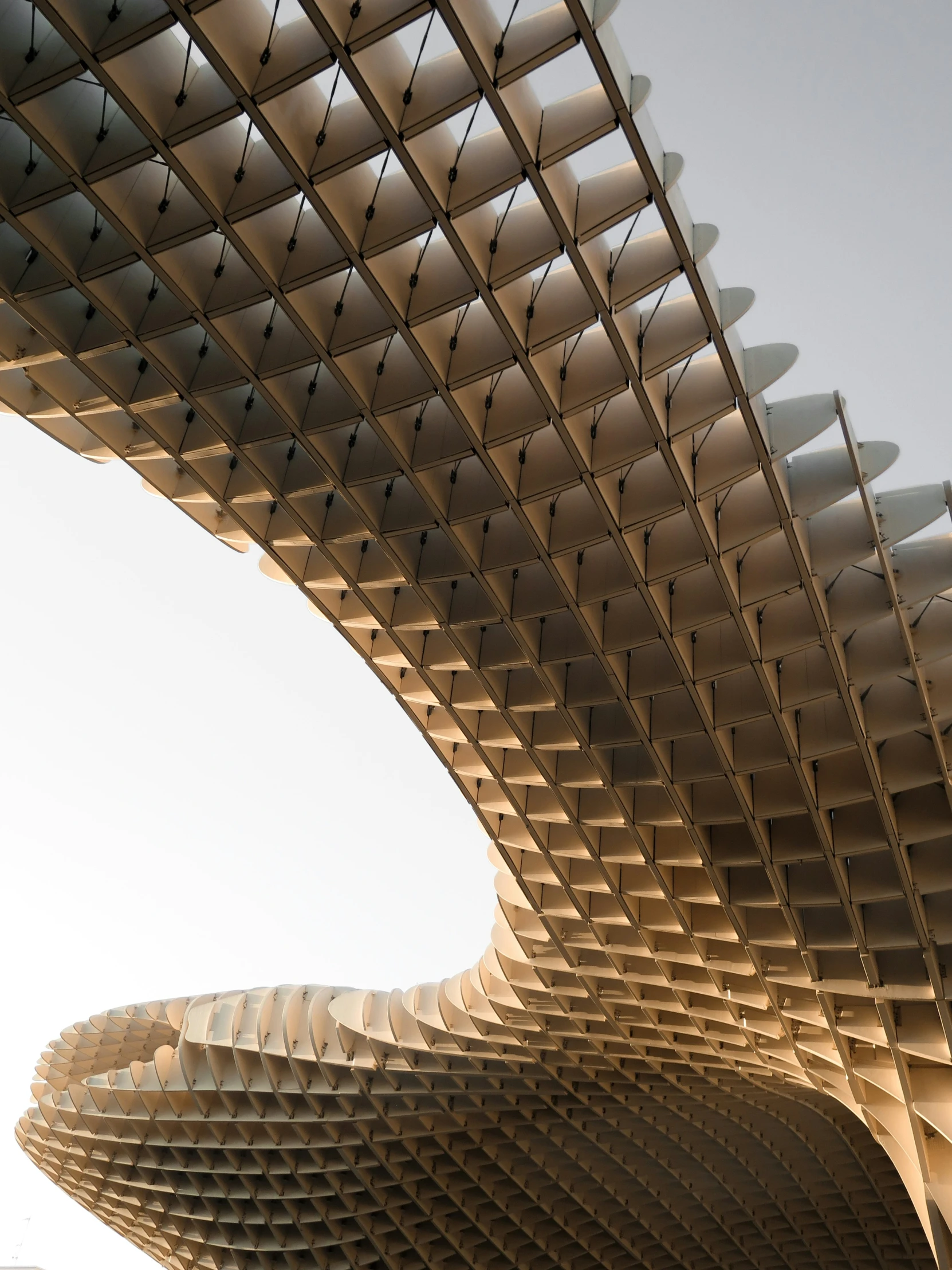 an intricately shaped roof is shown from below