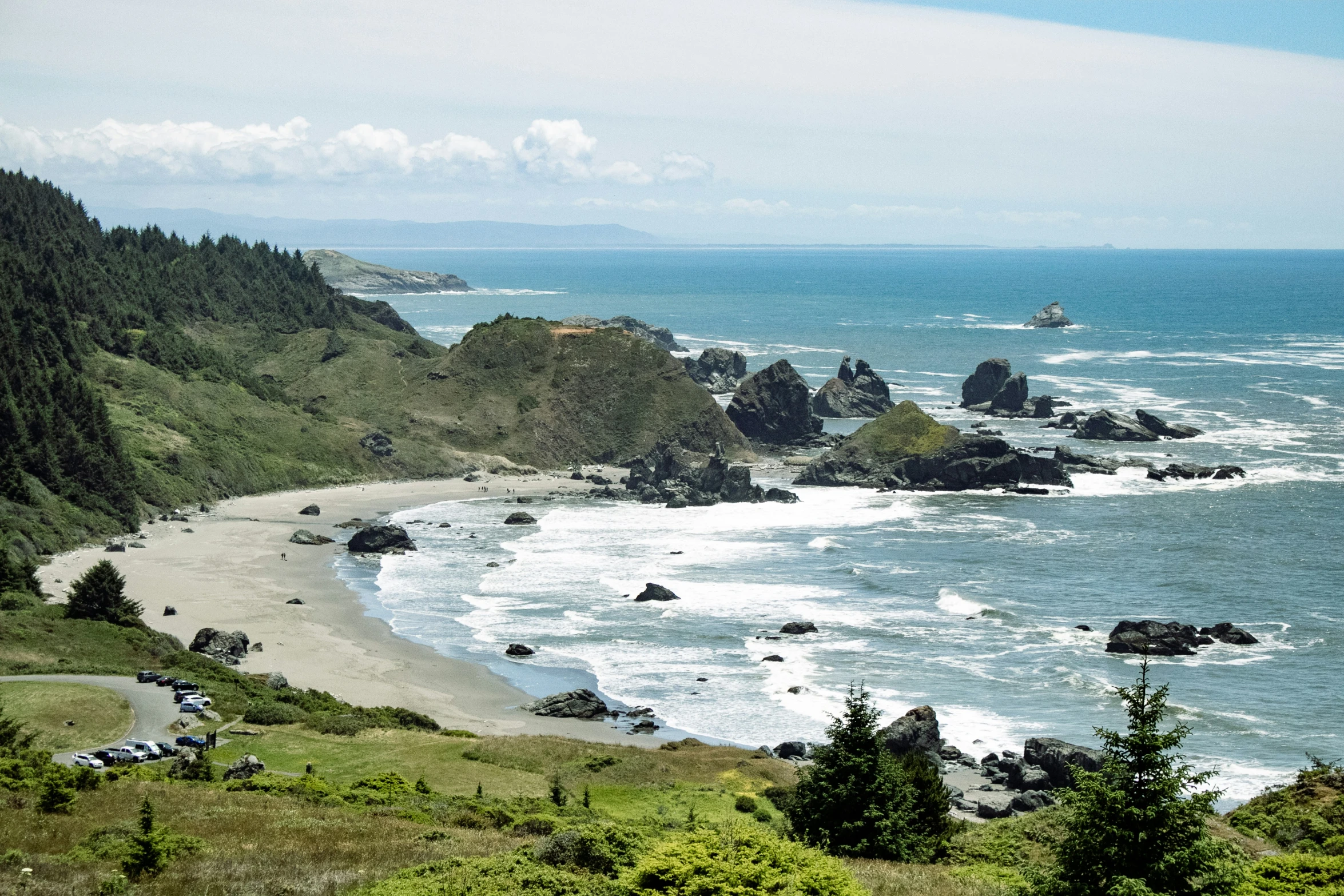 a picture looking down at an ocean beach