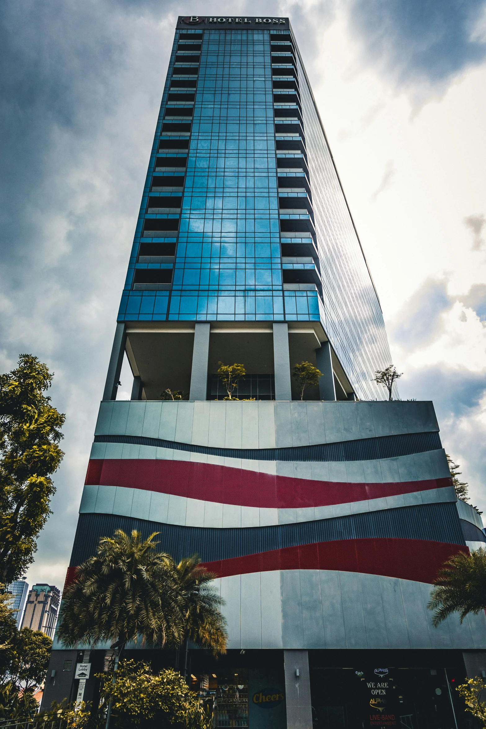 an unusual building with a flag painted on it