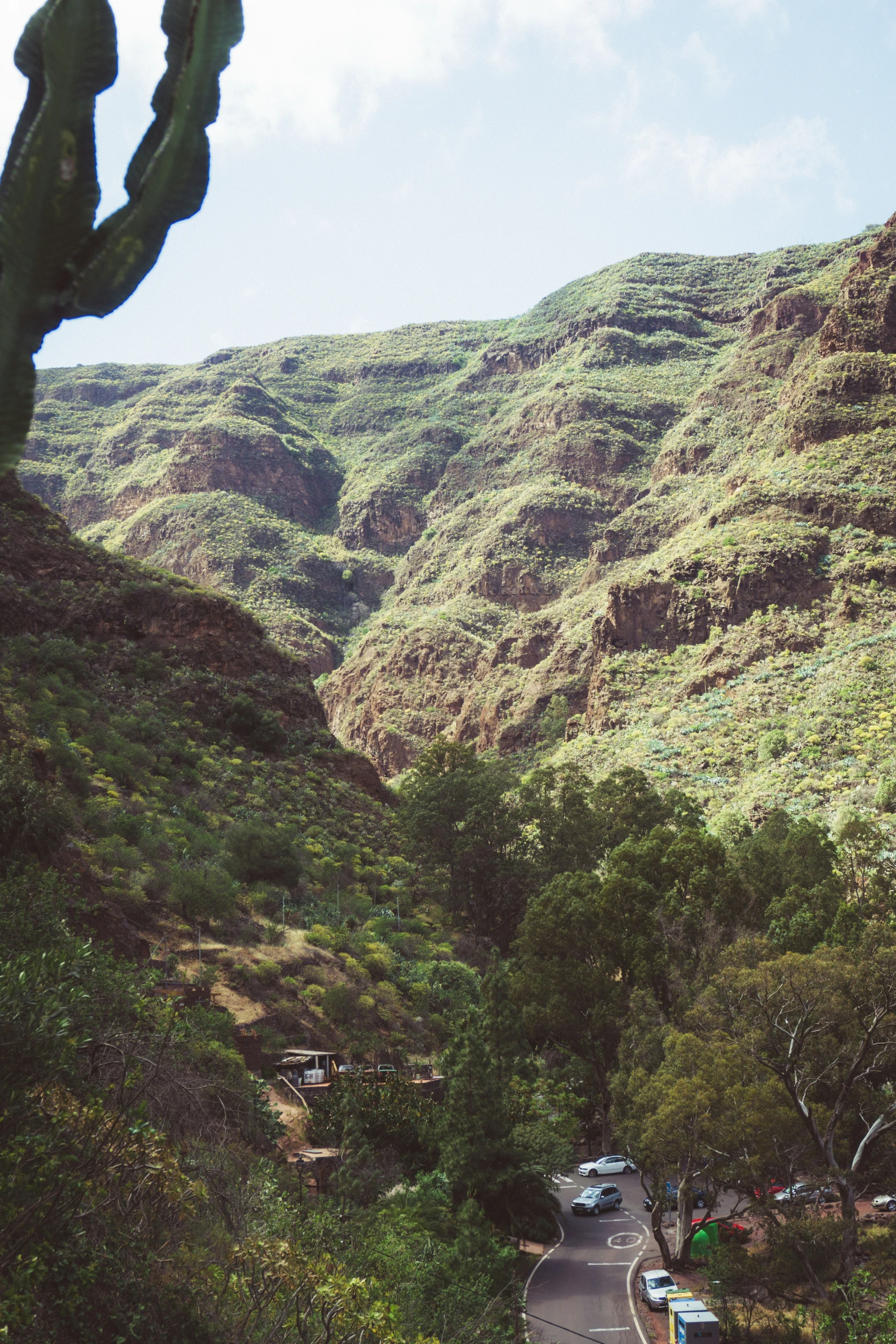 a road that is next to a tall mountain