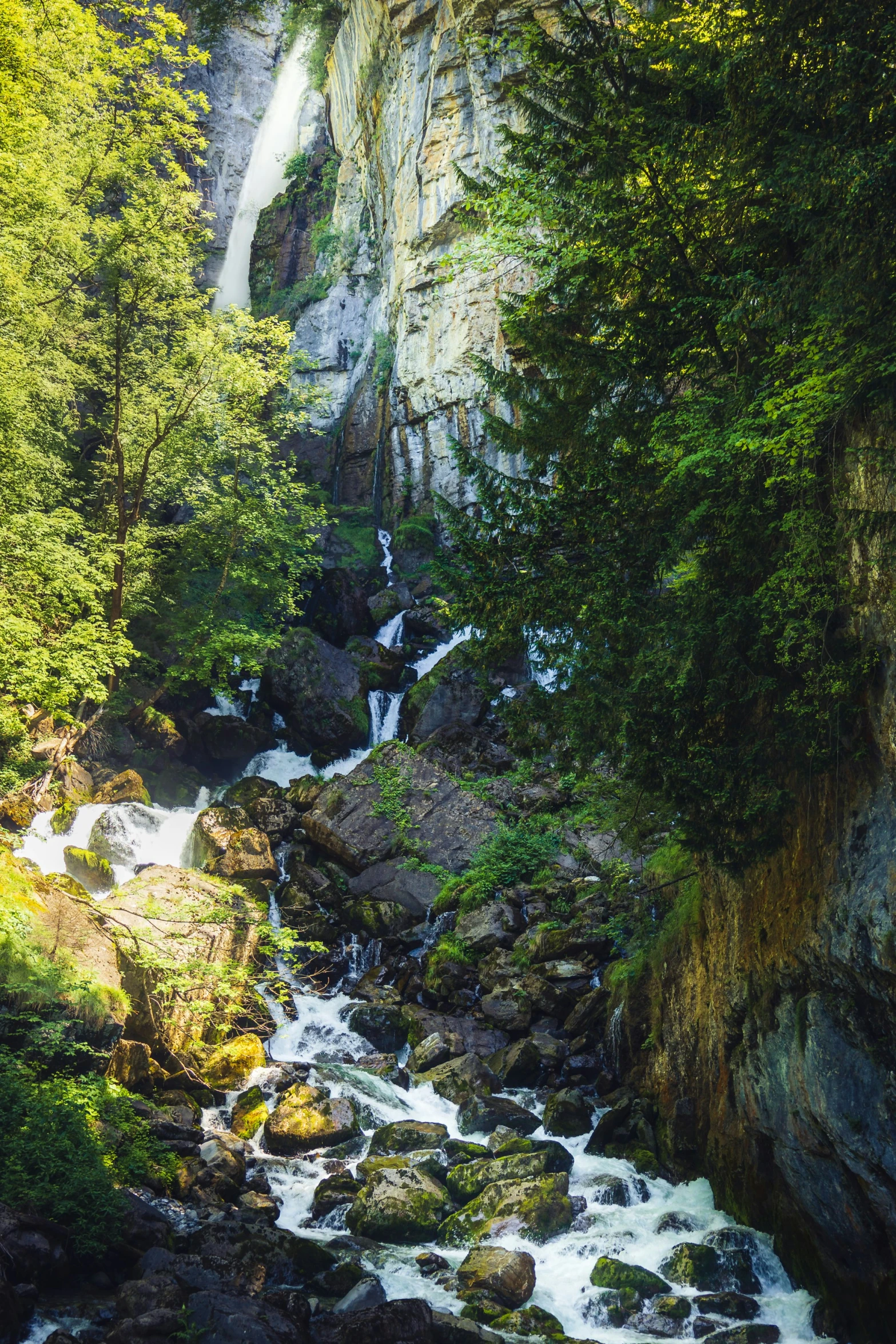 water cascading over some rocks in the woods